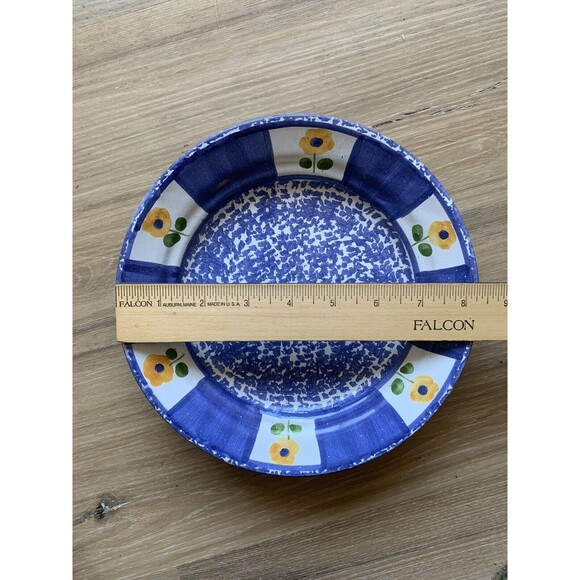 HIMARK Spongeware Salad Plates Blue White w/ Yellow Flowers Made in Portugal - Picture 2 of 5